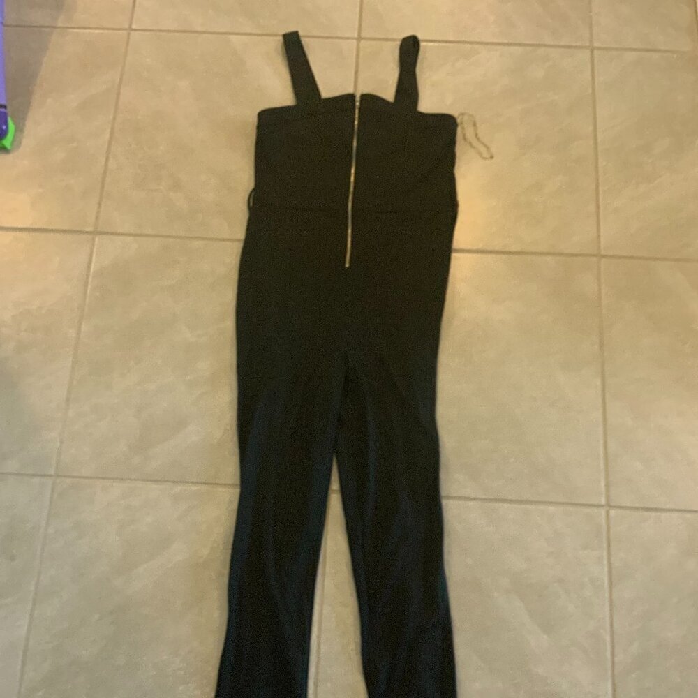 ALMOST FAMOUS Womens Black Sleeveless Evening Skinny Jumpsuit Size L Front Zip
